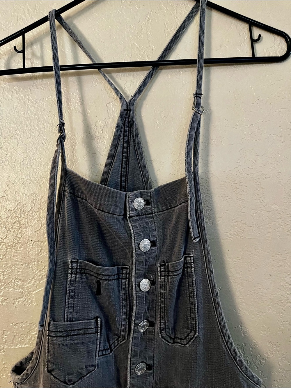 Anthropologie Charcoal Gray Denim Overalls with Button-Front Bib - Picture 4 of 5